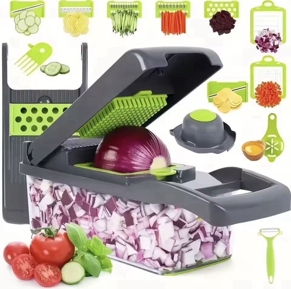 Multifunctional Vegetable Chopper with Interchangeable Blades, Container