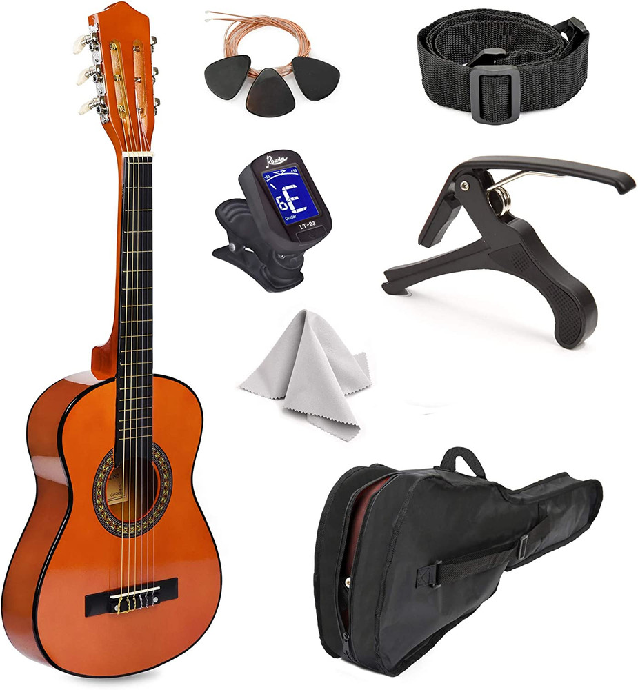 Guitarra de madera de 30" con estuche y accesorios