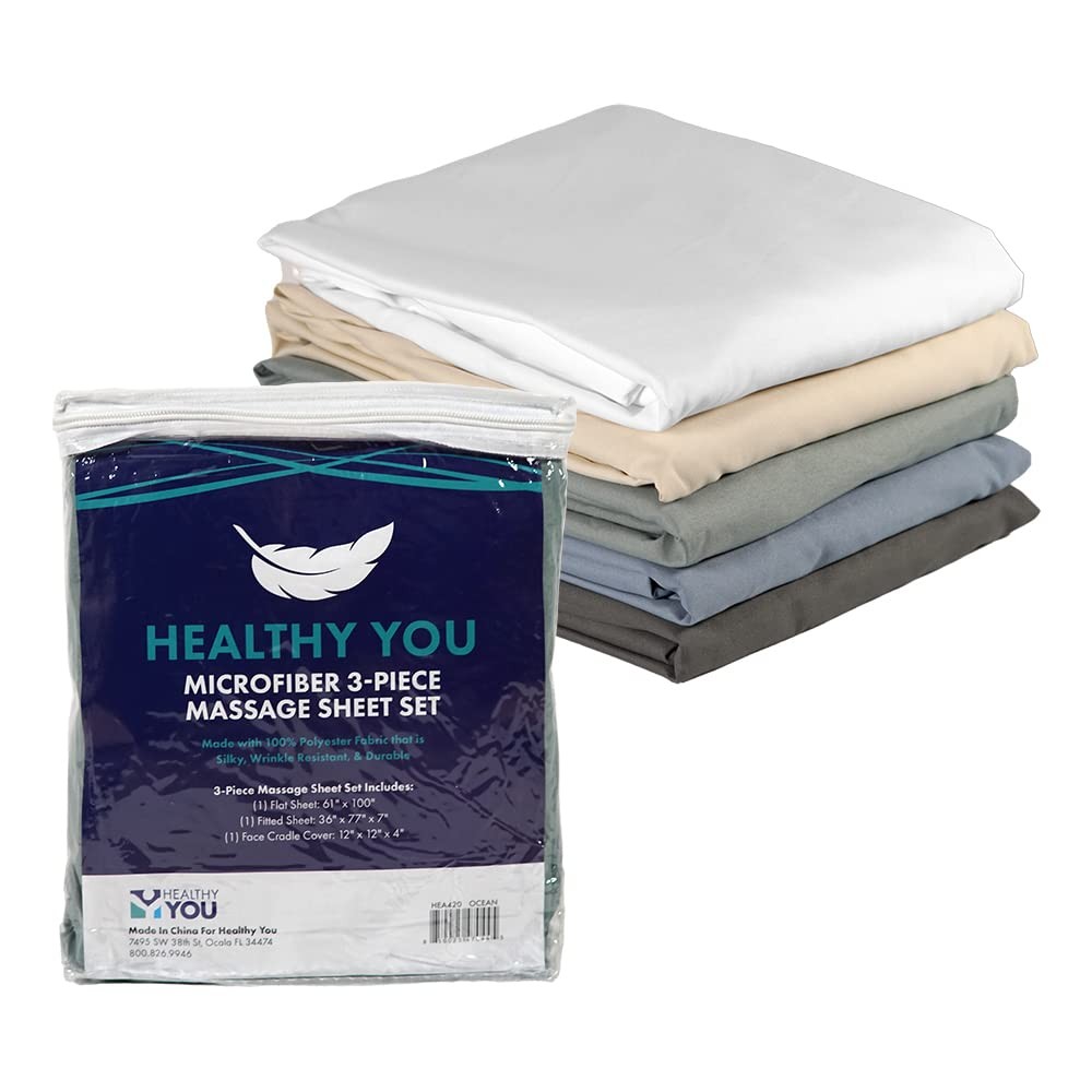 Microfiber Massage Spa Table Sheets 3pc Set - Wrinkle-Resistant, Includes Fla...