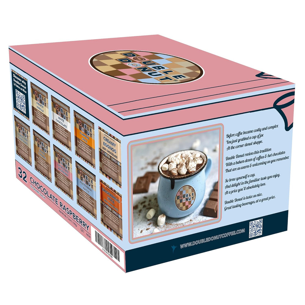 Double Donut Flavored Hot Chocolate, Raspberry Hot Chocolate, Hot Chocolate Pack