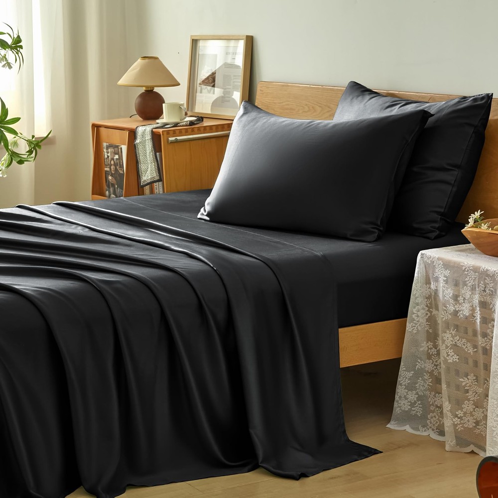 Queen Set 4pcs, 100% Rayon Derived from Sheets, Cooling & Breathable Bedding ...