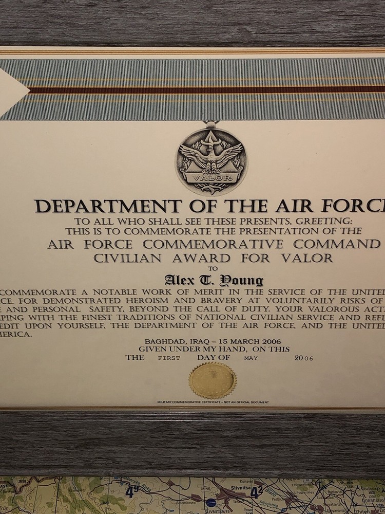 USAF COMMAND CIVILIAN COMMEMORATIVE AWARD FOR VALOR CERTIFICATE Type-1