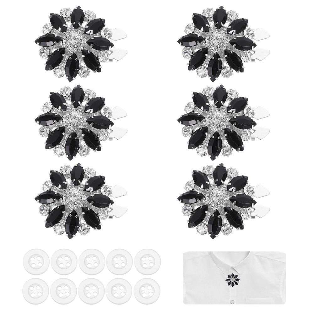 6 Pcs Rhinestone Button Covers, Marquise Buttons, Black/Silver