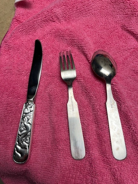 Antique David Andersen Silver Child Fork & Spoon + Knife Rabbit, Fox