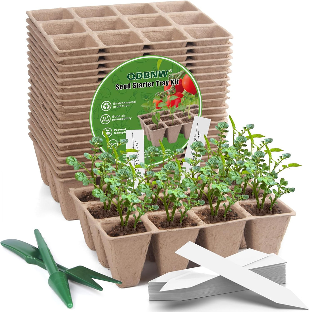 20 Pack Seed Starter Trays 12 Cell Kit w/ Labels & Tools Biodegradable