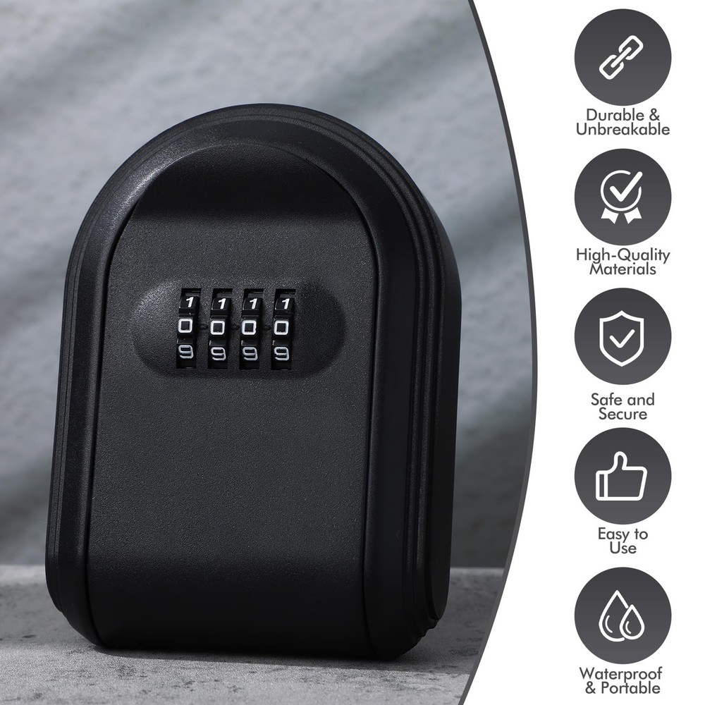 2 Pcs Lock Box for Keys with Code, Wall Mount Key Lock Box 4 Digit Combinatio...