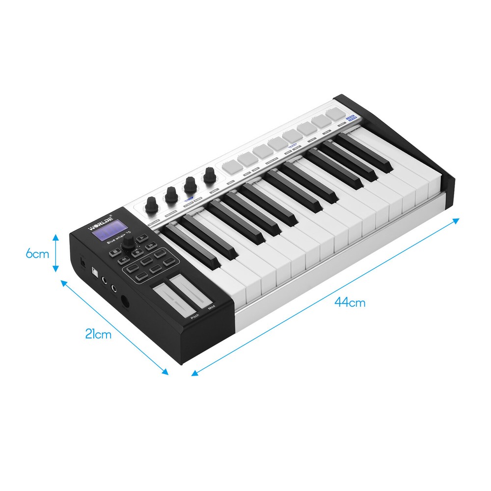 WORLDE Blue whale 25 key USB MIDI Controller Keyboard Trigger Pads w/ USB Cable