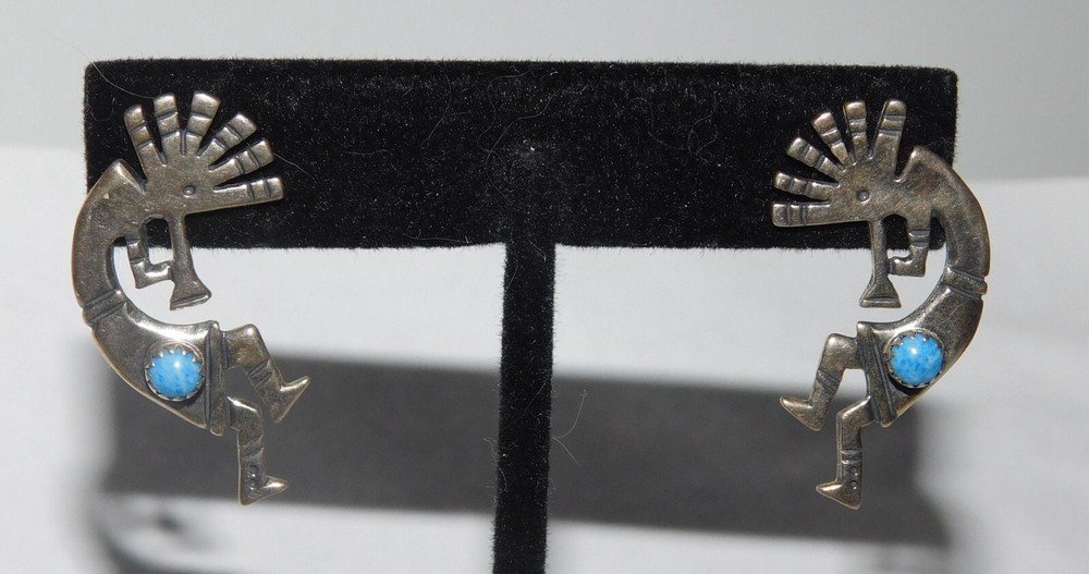 Native American Sterling Silver & Turquoise Kokopelli Earrings