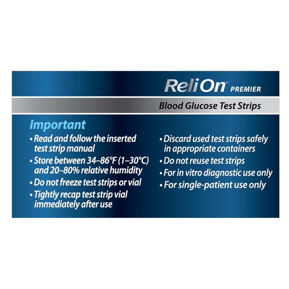 ReliOn Premier Blood Glucose Test Strips, 100 Count