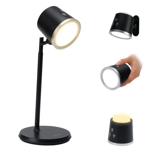 Rechargeable LED Desk Lamp, Magnetic Wall Mount LED Light, Dimmable Table Black