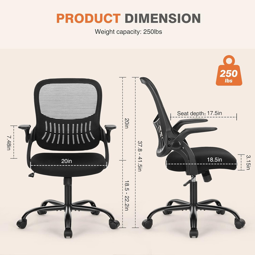 Office Computer Desk Chair, Ergonomic Mid-Back Mesh Rolling Work Swivel Task Cha