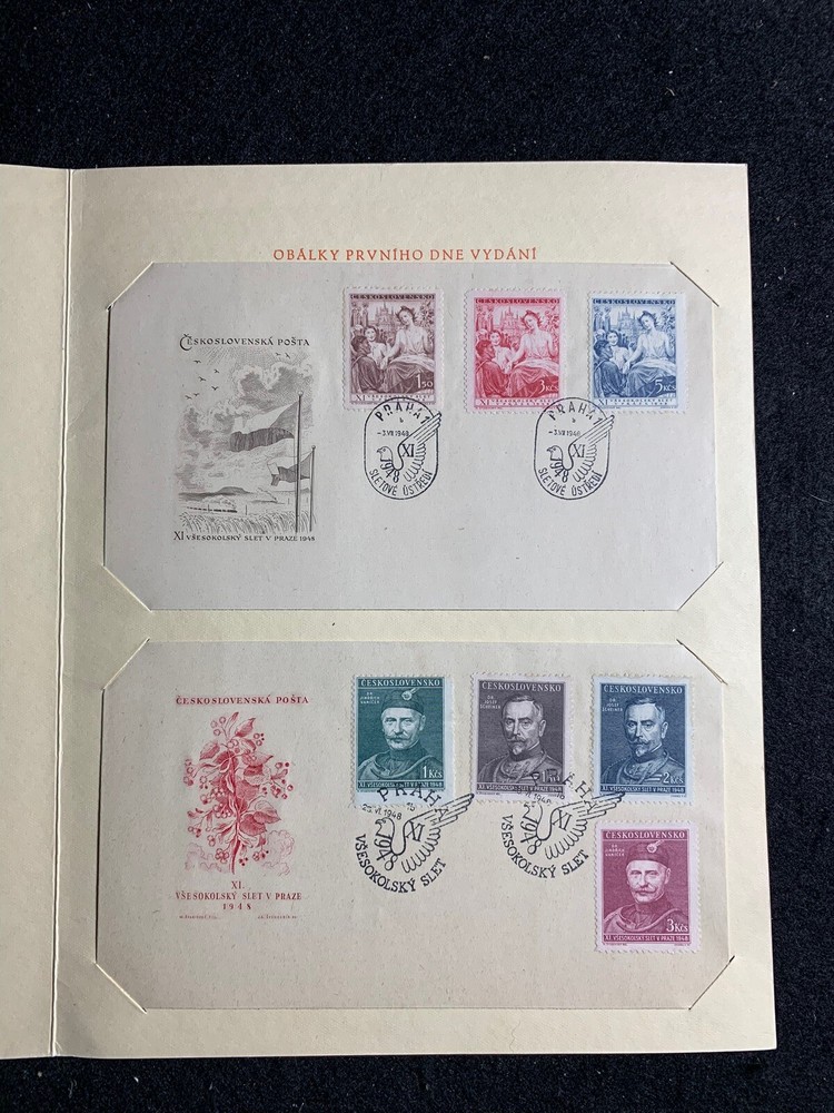 Czechoslovakia 1948: Prague Presentation Folder with 2 FDC and Stamps. MINT