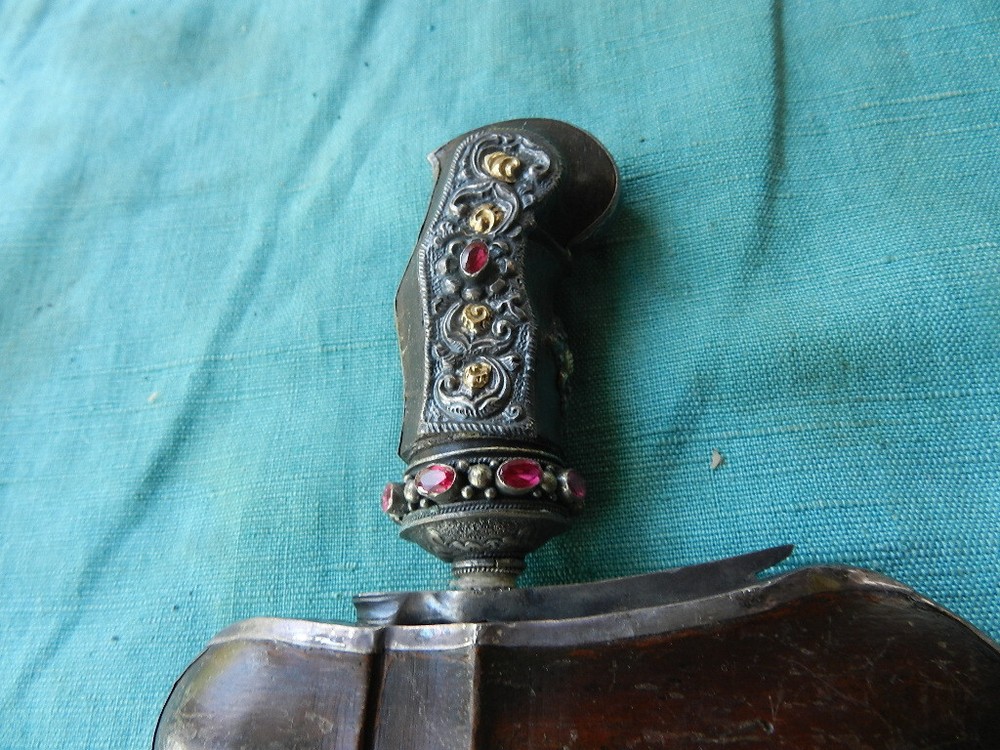 Silver Presentation Jeweled Kris knife with silver scabbard