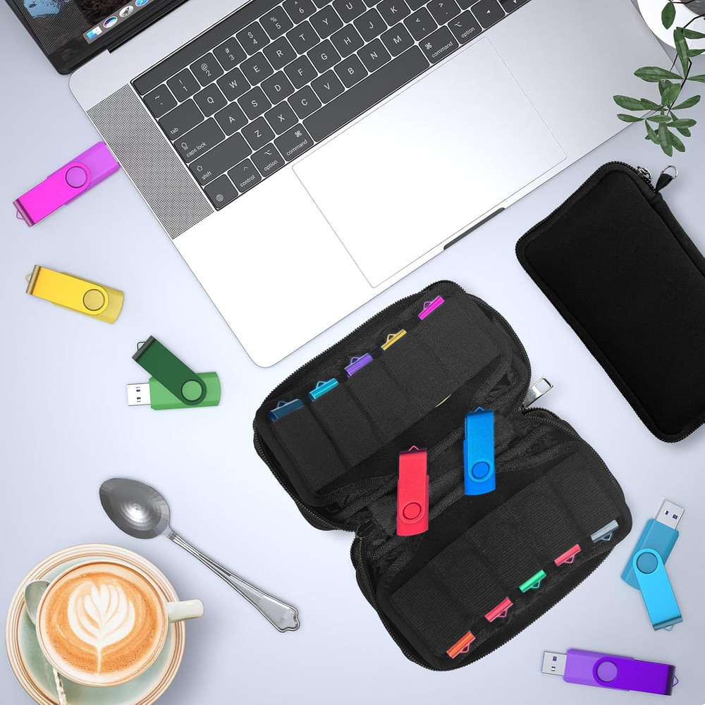 USB Flash Drive Storage Case, 20 Slots Electronic Organizer, Black Carrying Case