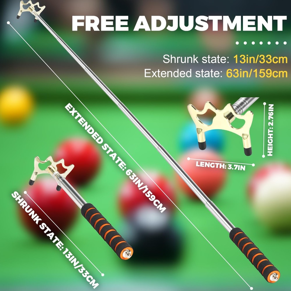 EOTJYAO Pool Bridge Stick, Professional Retractable Low Head, Brass
