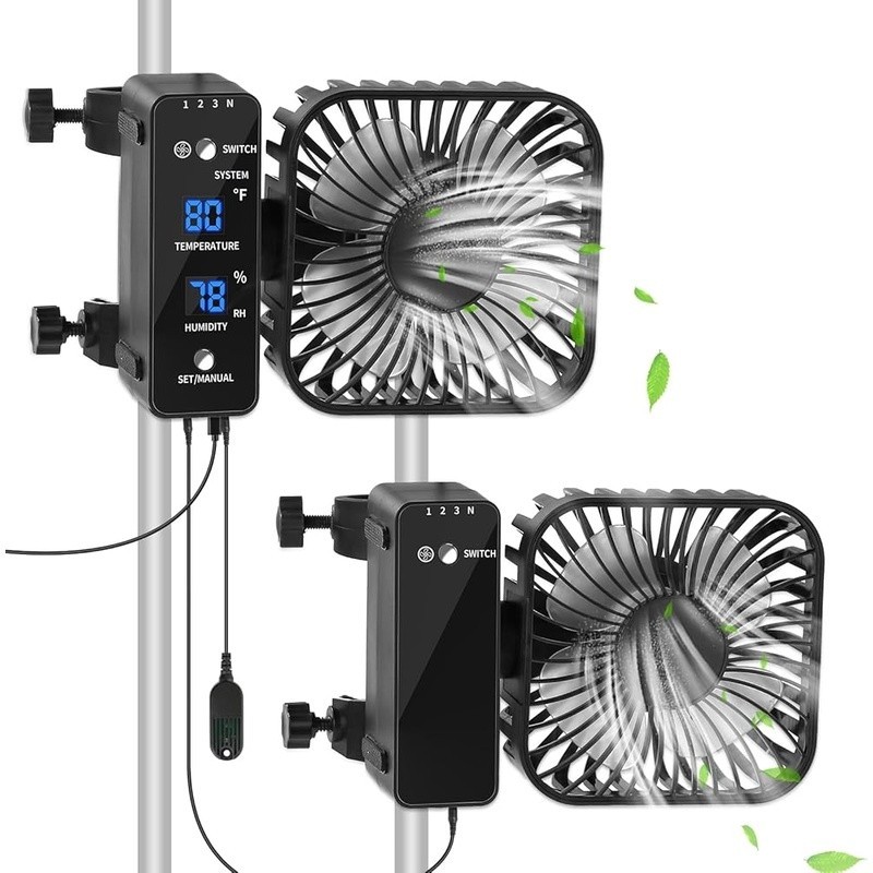 Dual Fan Plant Growth System Real Time Humidity Control Adjustable Airflow 2Pack