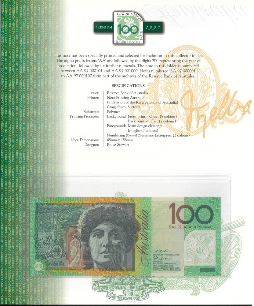 1997 Australian Last Premium Folder Red $100 AA97000756 Macfarlane Evans Polymer