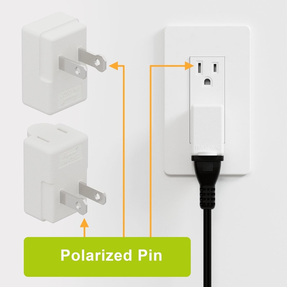 Polarized 2-Prong L Type Adapter, Vertical Right Angled Down Angle AC Adapter wi