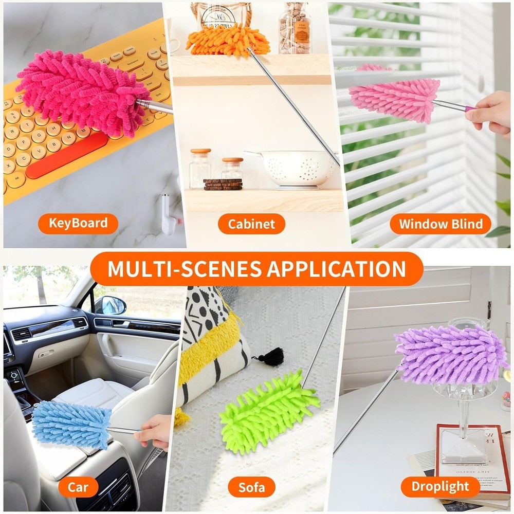 Ergonomic Mini Duster 2 Pack - 360° Flexible, Extendable, Washable for Dusting