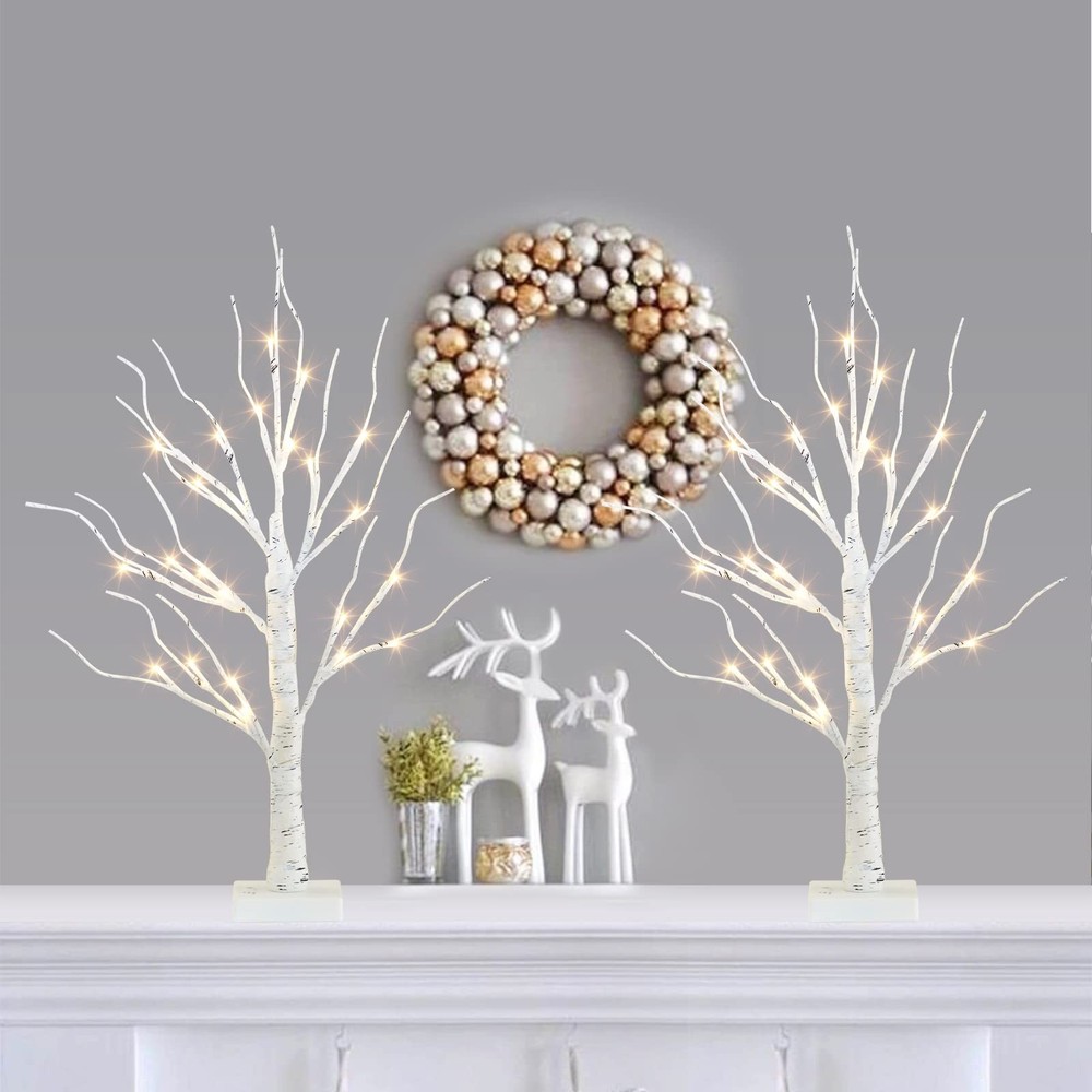 Christmas Decorations 2 Pack Lighted Birch Tree, Artificial Tree with 24 LED ...