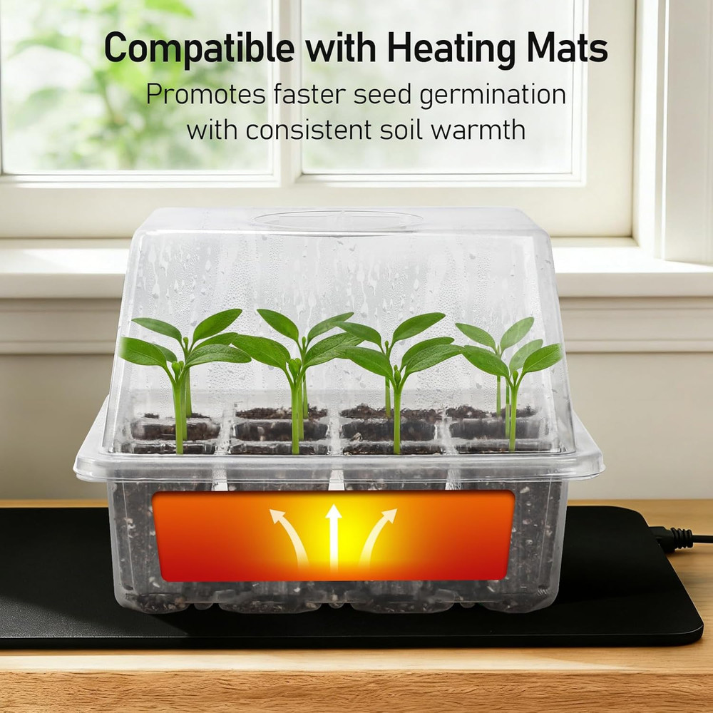 Seed Starter Tray with Elevated Lid, 120 Cells Seed Starter Kit with Adjustable