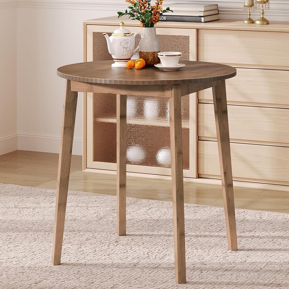 Bamboo Dining Table Round Dining Table 27.5" Kitchen Table for Small Space