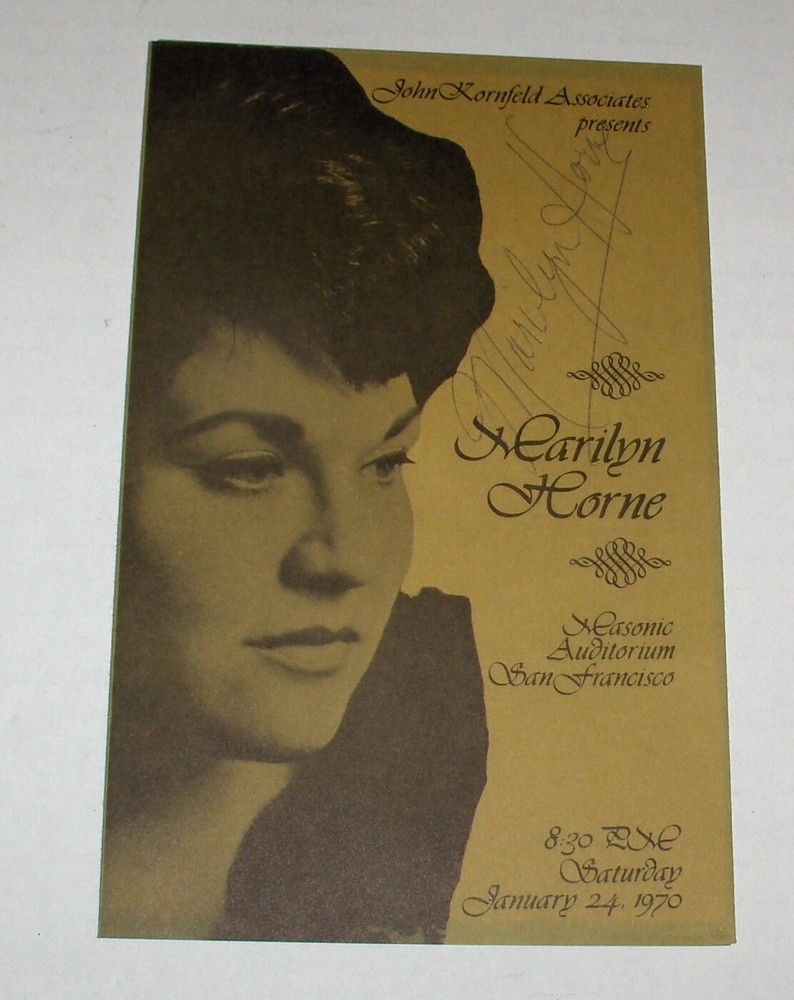MARILYN HORNE Autographed 1970 Masonic Auditorium Program / SF / Vintage