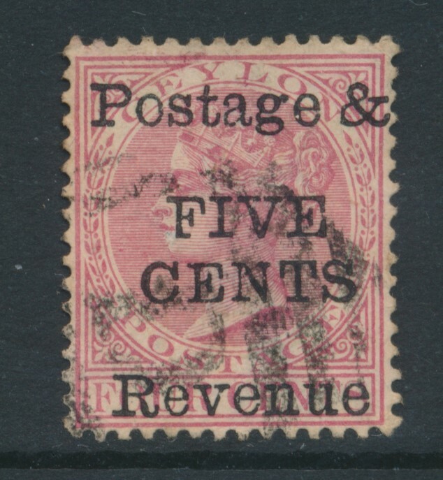CEYLON, 1885 5c on 4c  Wmk Crown CA fine, SG178