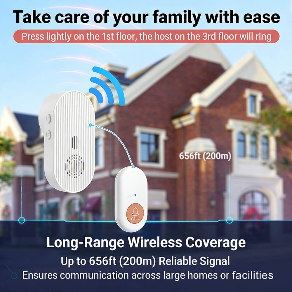 Caregiver Pager Wireless Call Button Nurse Calling Loud Elderly Fall Help System