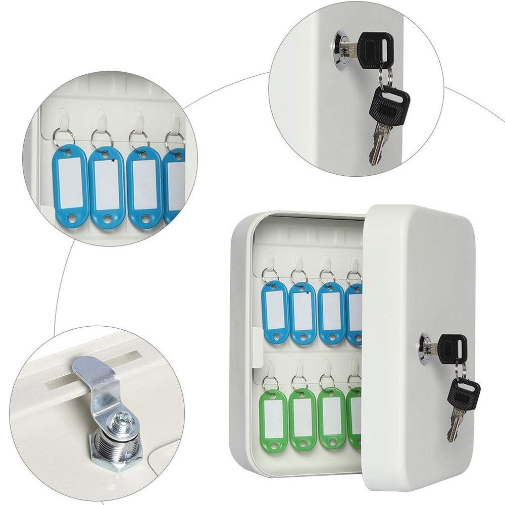 Jssmst Key Lock Box Wall Mount Security Small 20 Hooks, 20 Hooks White Matt