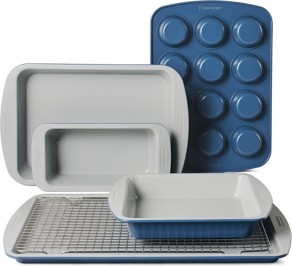 Rise 6-Piece Ceramic Baking Pans Set, Non Stick Essential Bakeware for Cookies,