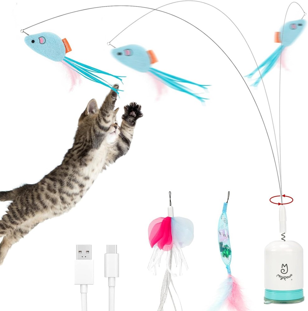 Interactive Automatic Cat Teaser Wand Toy with Strong Suct Cup