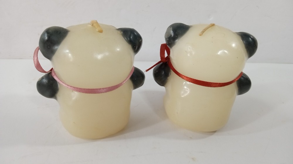 Cute! Vintage Panda Bear Candles Unfired Pair 2"