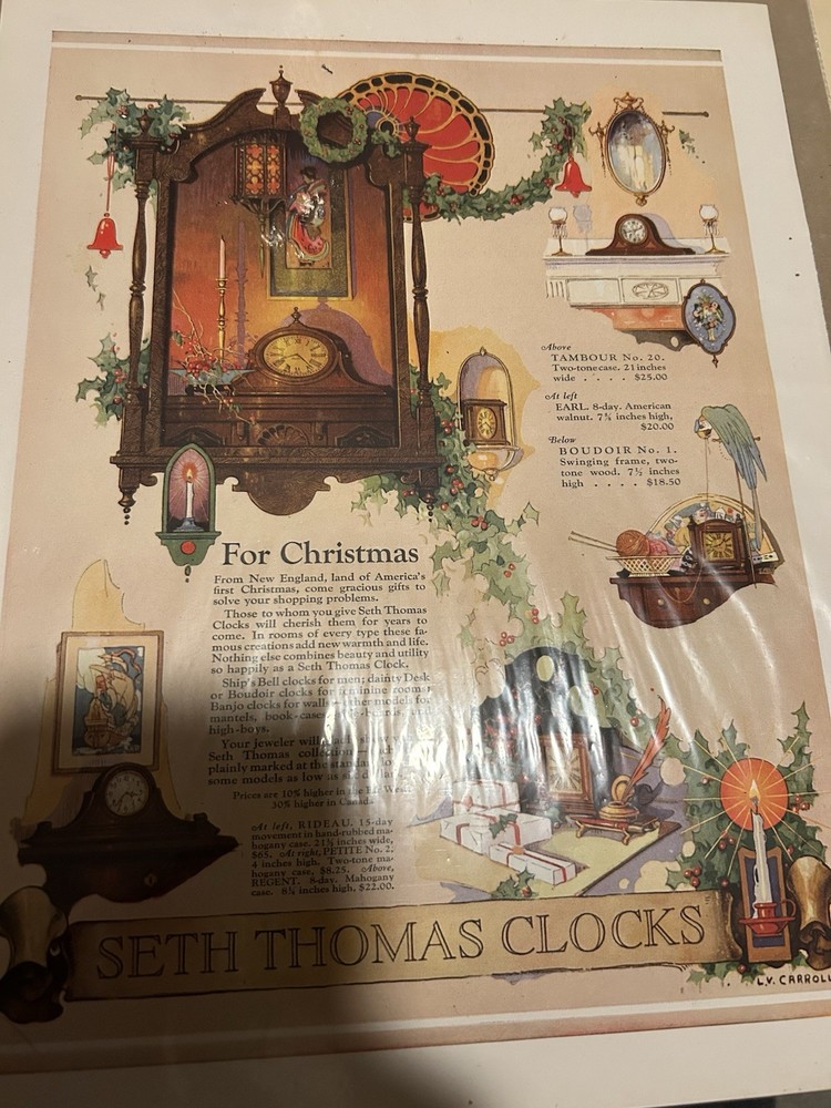 Vintage Seth Thomas Clock Advertisement Original Ad.