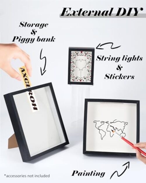 8"x8" Shadow Box Display Frame with Slot,Top Loading Adventure 8"x 8" Black