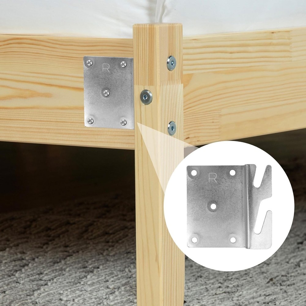 4 PCS Heavy Duty Universal Wood Bed Rail Hook Plates for Frame Bracket Headboard