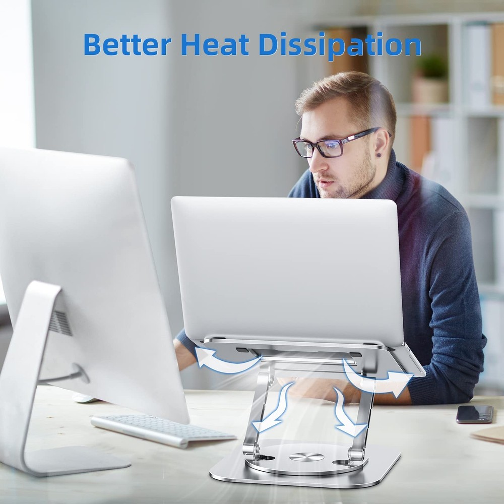 Laptop Stand with 360° Rotating Base, Foldable Adjustable A-Silver