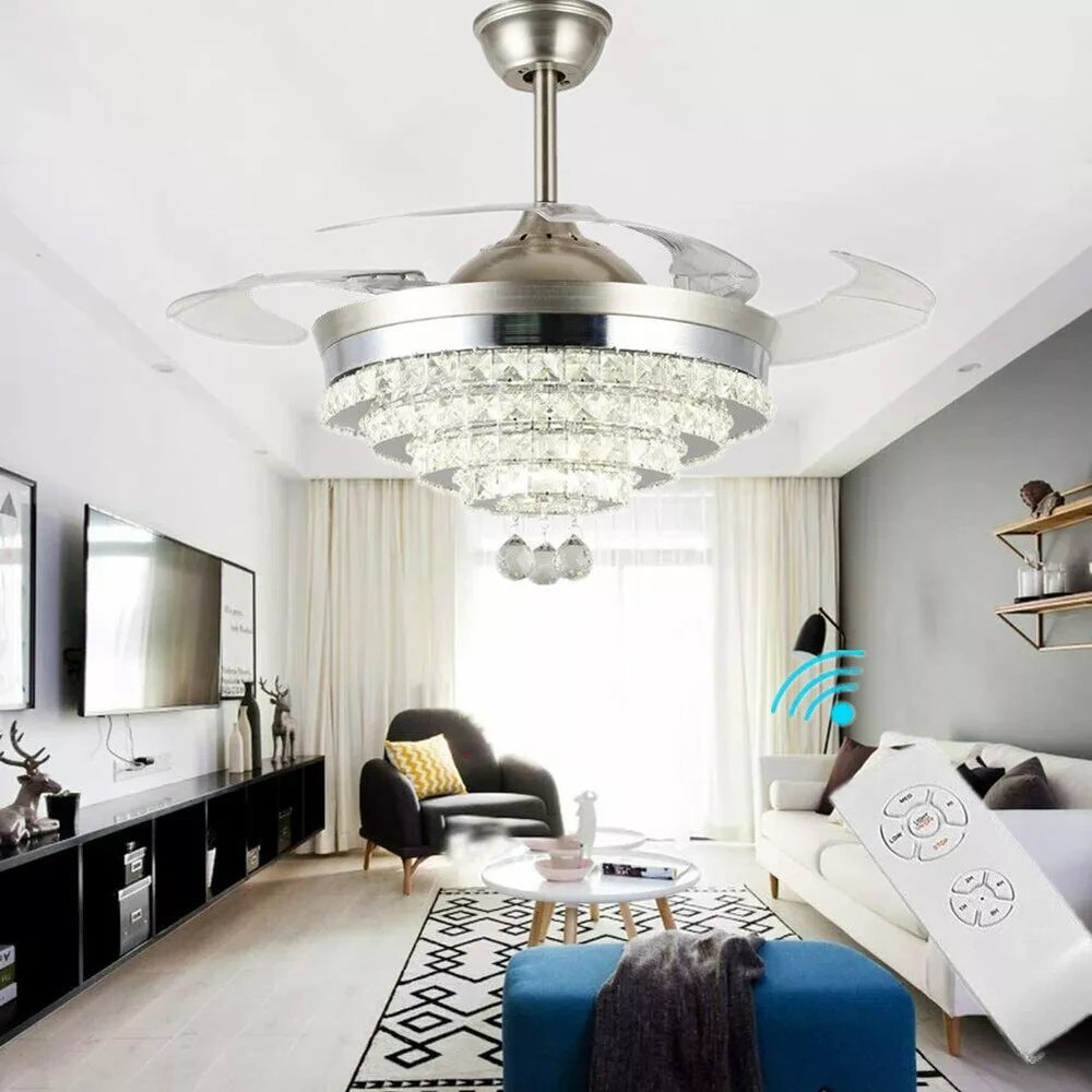 42'' Silver Crystal Ceiling Fan with LED Lights