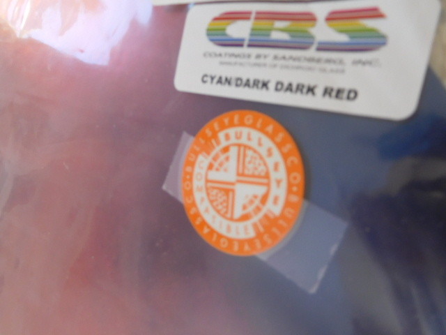 Dichroic Glass:CBS 90 COE Cyan/Dark-Dark Red on Thin Black - 3"Sq