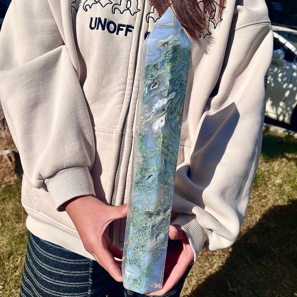 4.76LB water grass agate column Obelisk quartz crystal sample column