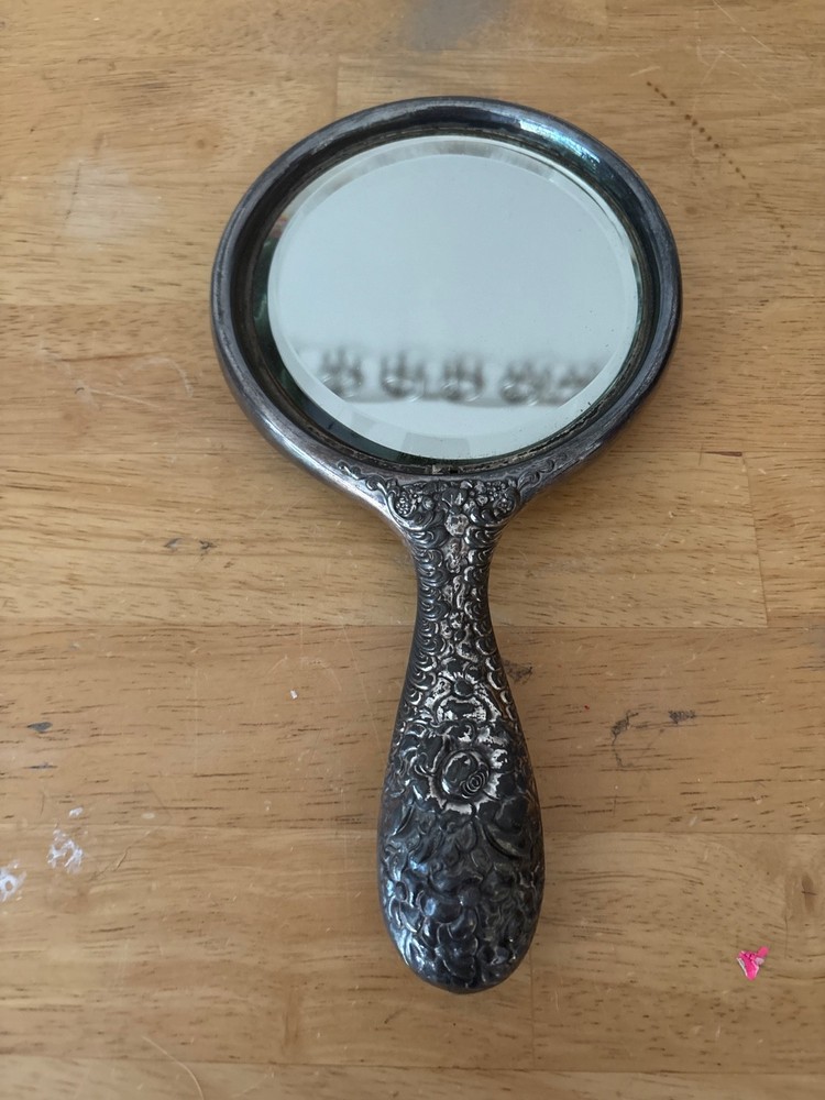 Derby silver co handheld mirror beautiful with initials MN?