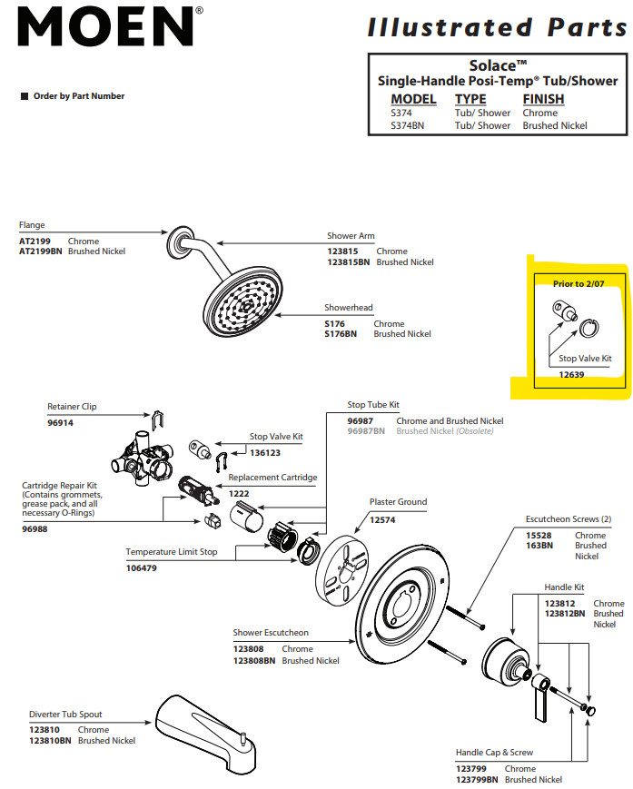 Moen 12639 Stop Valve Kit for Single-Handle Posi-Temp Tub & Shower