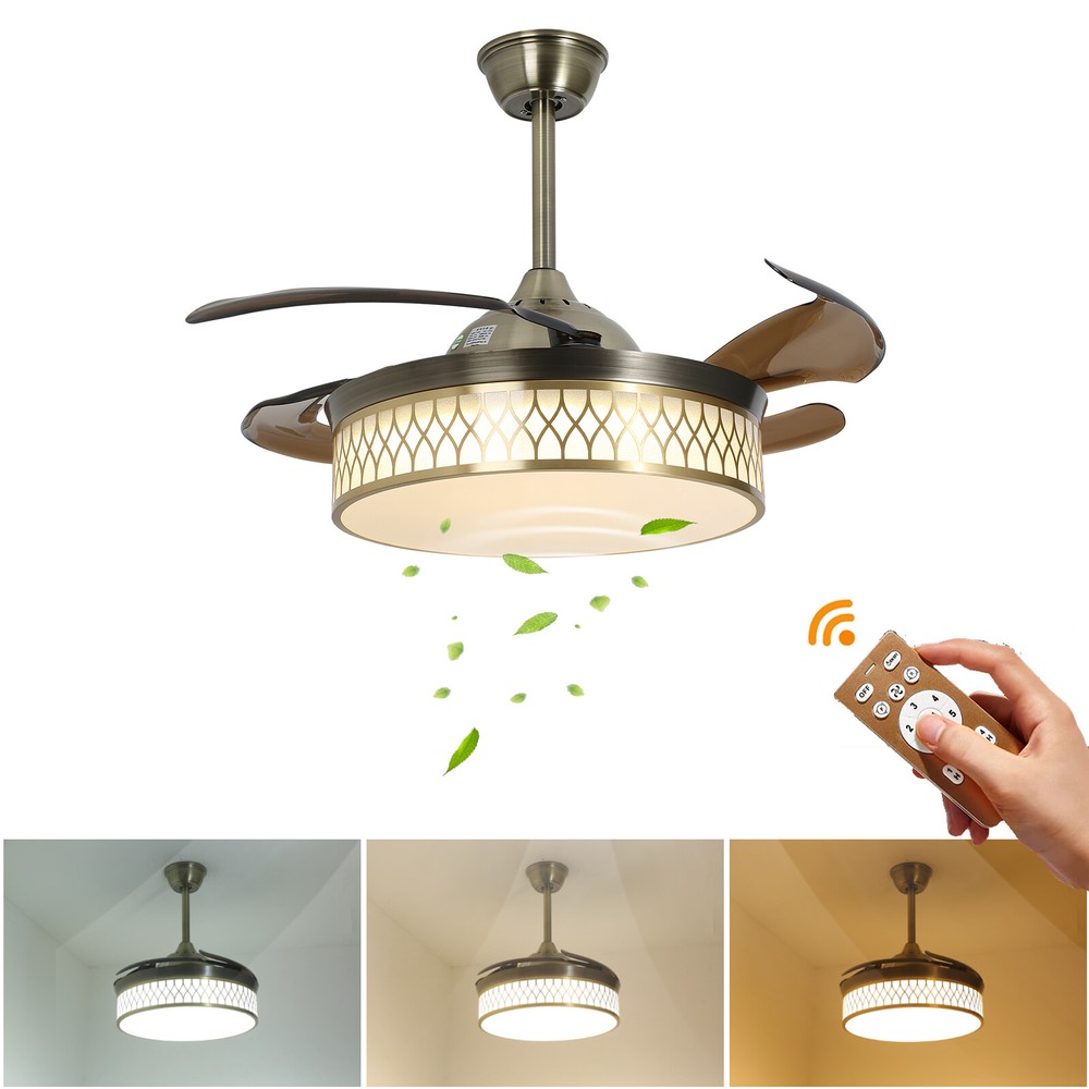 42" Ceiling Fan Light Flush Mount Ceiling Fan W/ Remote Control & Dimmable Light