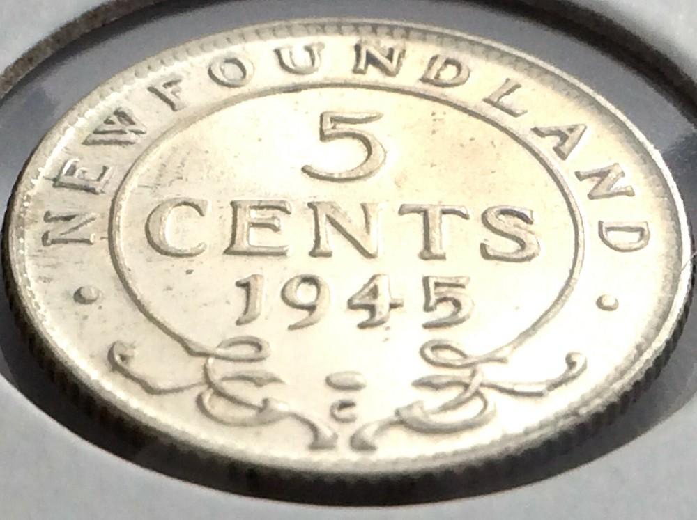 1945 Newfoundland Canada Five 5 Cent Small George VI Whizzed Coin K983