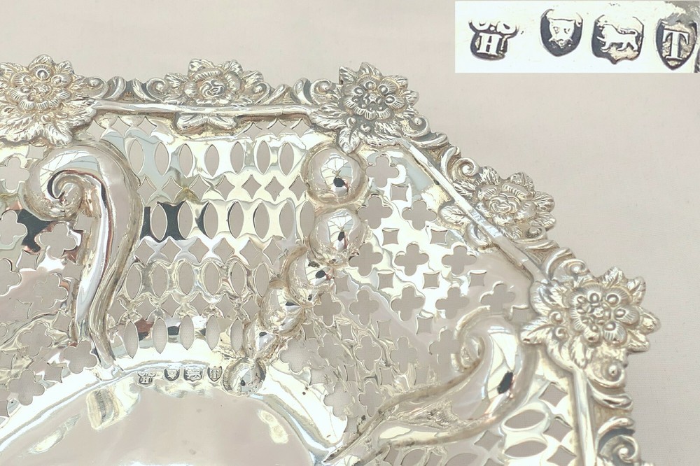 RARE VICTORIAN HM STERLING SILVER PIERCED FRUIT DISH 1894