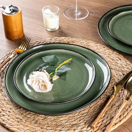 Ceramic Dinnerware Sets,Handmade Reactive Glaze Service for 4 Matte Jade Green