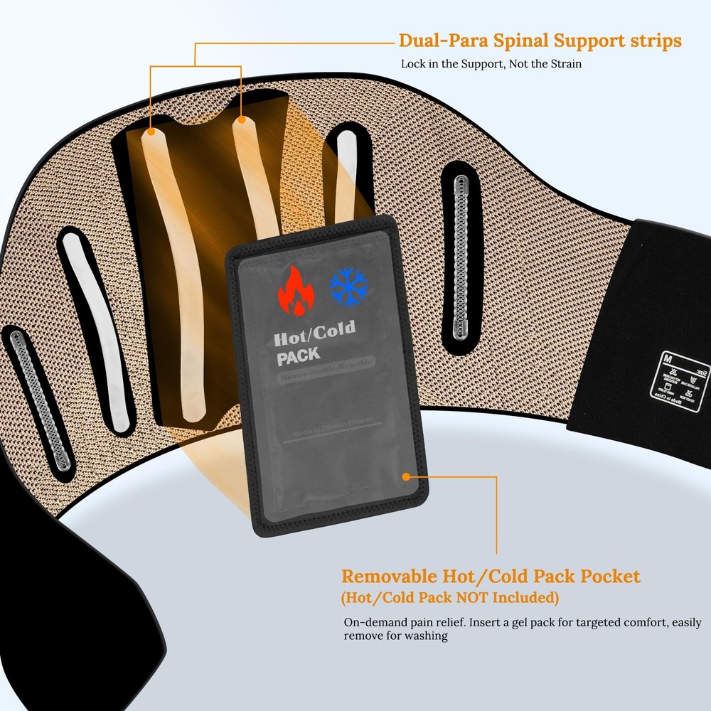 Copper Back Brace for Lower Back Pain with Composite Support Technology for H...