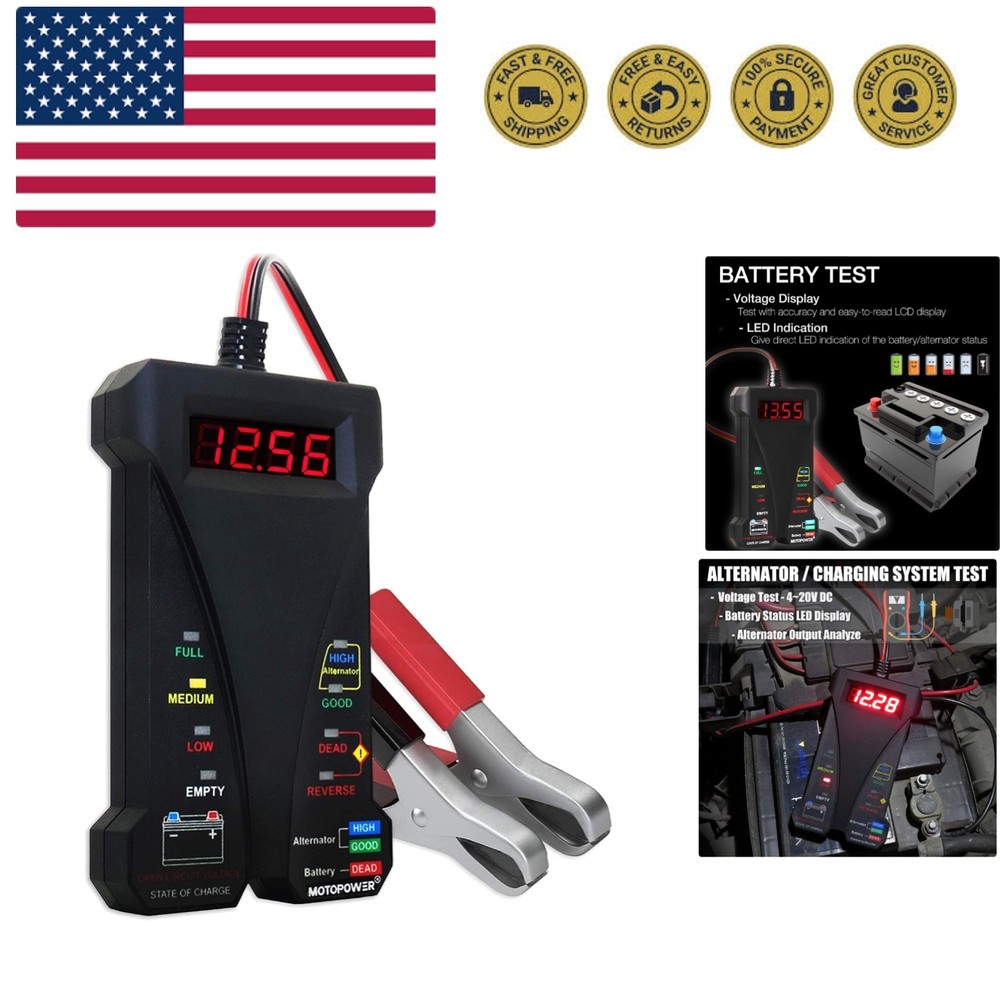 12V Digital Car Battery Tester Voltmeter and Charging System Analyzer with LC...