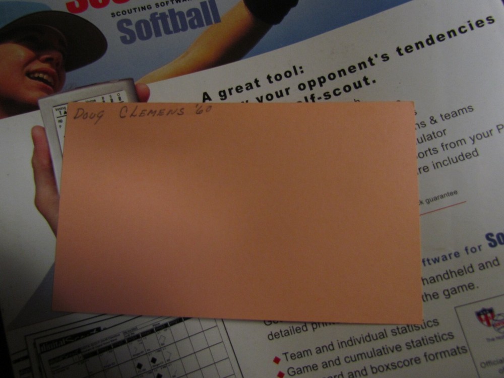 Doug Clemens autographed index card
