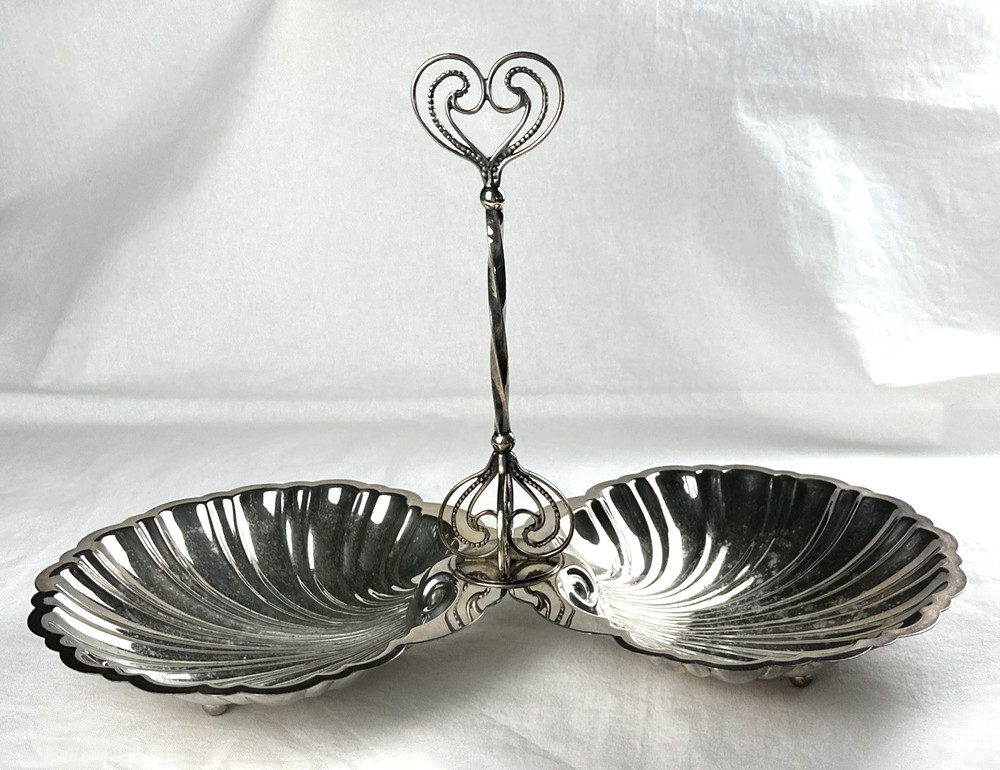VTG Large Double Shell Serving Dish w/Handle Silverplate Giovanni, Free Ship